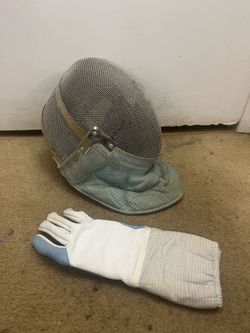 Vintage Sabre Fencing Helmet and Glove