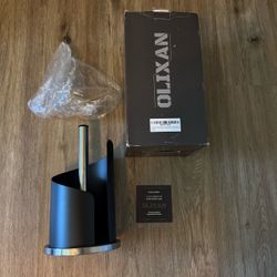 OLIXAN Black Stainless Steel Paper Towel Holder Countertop Modern Spiral Cover!