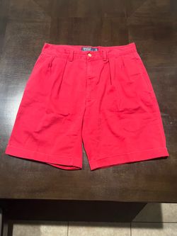 Polo Ralph Lauren Men's Red Cotton Chino Pleated Shorts Pockets Solid Size 31W