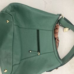 Vintage Tignanello Purse Large Green Leather Zip Top Handbag Bag
