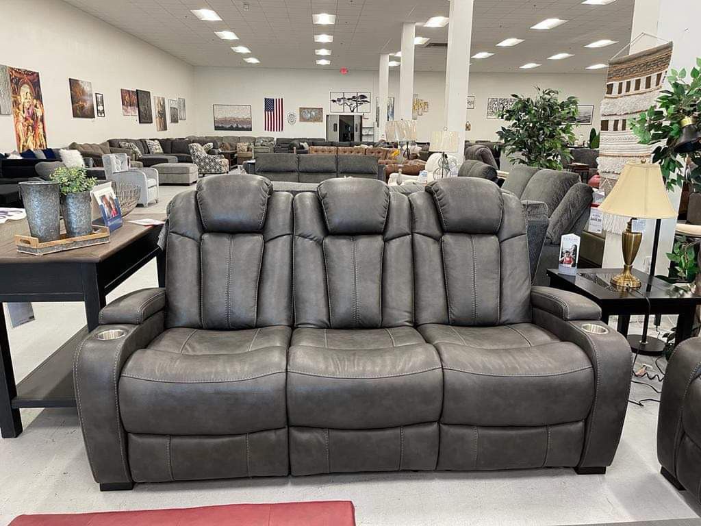 Turbulance Grey Faux Leather Sofa , Loveseat with Electric Recliner 