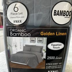 Brand new gray bamboo, organic queen sheets