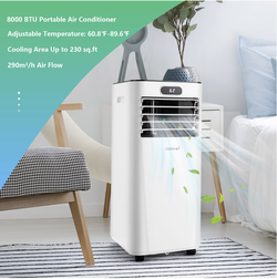 Costway 5000 BTU (8000BTU ASHRAE) Portable Air Conditioner 3-in-1 Air Cooler w/ Drying White