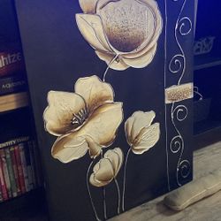 Wall Art Gold And Black Flowers