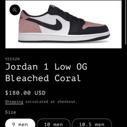 Nike Air Jordan 1 Coral Low Men’s Sizing Sizes Listed In Picture