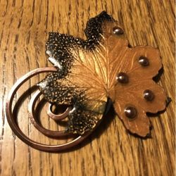 Vintage Renior Matisse Orange Enamel & Copper Maple Leaf Brooch