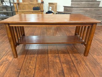 Mission-Style Wooden Coffee Table with Lower Shelf - 44" x 22"