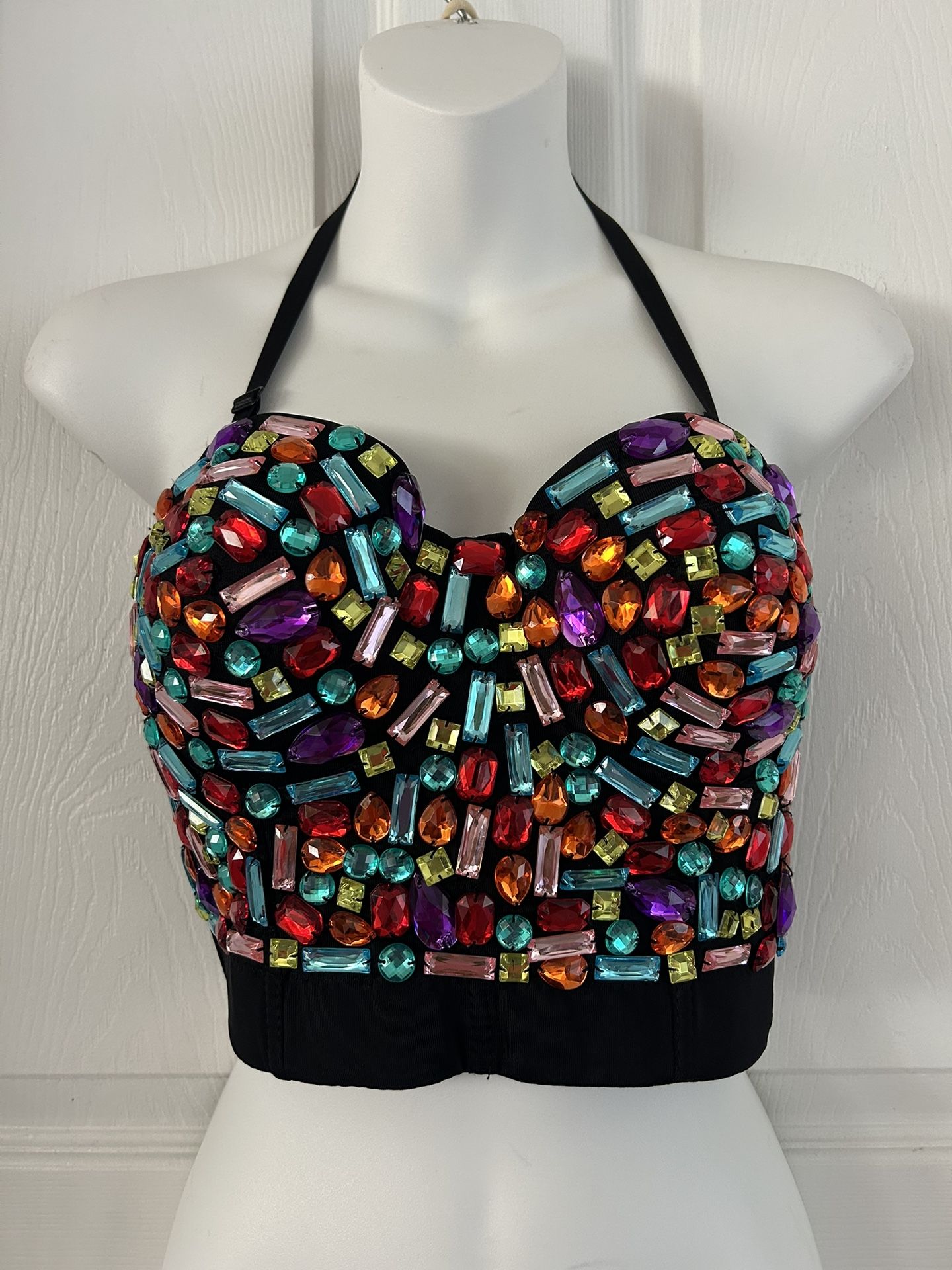 Colorful Gemstone Embellished Halter Top