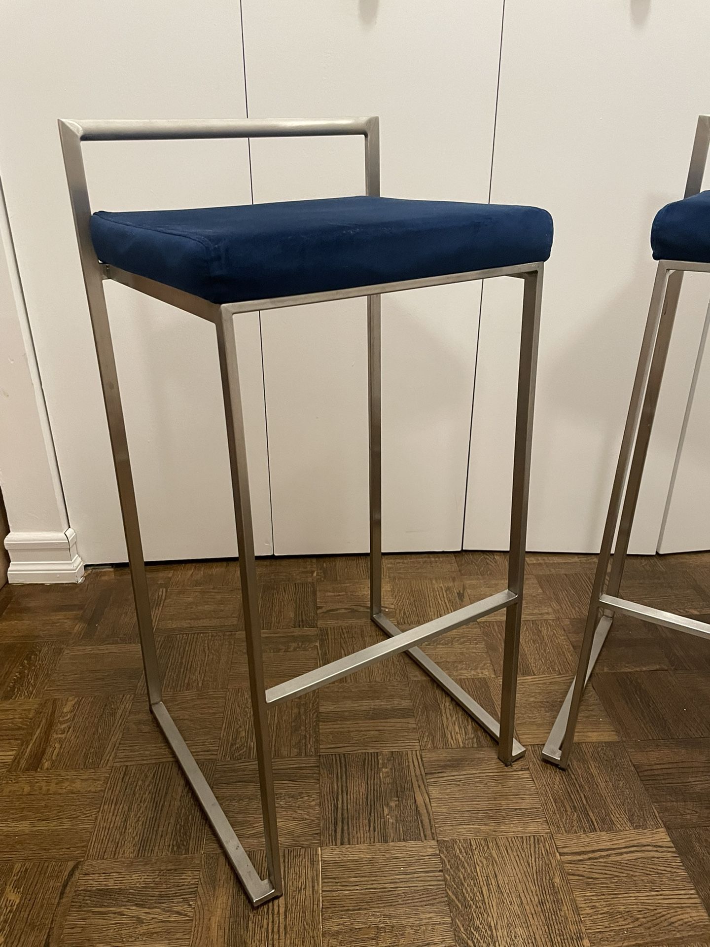 2 Blue Velvet Barstools