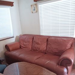 Vintage Large Orange Leather Sofa $80 OBO
