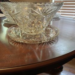 Crystal Glass Punch Bowl And Cake Platter
