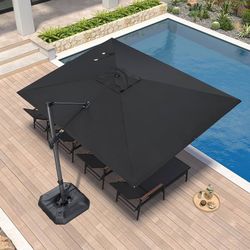 New PURPLE LEAF 9' X 11.5' Patio Umbrella Outdoor Cantilever Rectangle Umbrella Aluminum Offset Umbrella with 360-degree Rotation for Garden Deck Pool