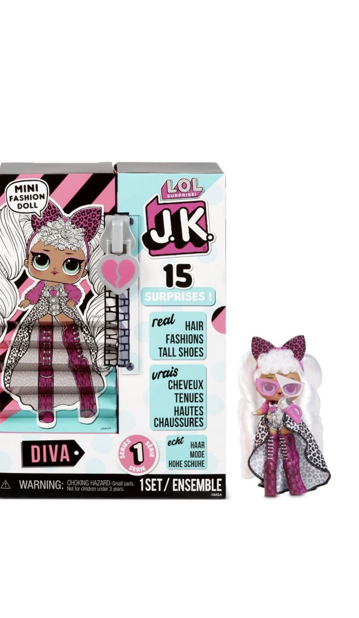 LOL Surprise JK Mini Fashion Doll Diva with 15 Surprises Including Dress Up Doll Outfits, Exclusive Doll Accessories - Gifts for Girls and Mix Match T