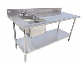 🚰💦Serv-Ware 60" Work Table with Prep Sink(s) / Bowl on Left - 16 Gauge🚰💦