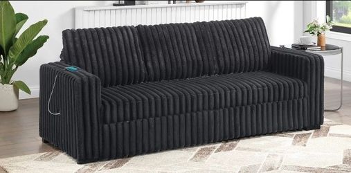 Brand New Onyx Corduroy Convertible Sofa Sleeper with USB Port