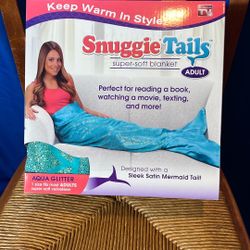 Snuggie Tails Adult Aqua Glitter Teal Mermaid One Size Soft Blanket