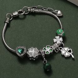 New sterling silver Charm Bracelet With 7 good Luck Charms - Adjustable Length