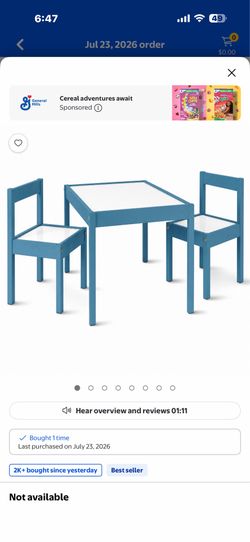Mainstays Kids 3-Piece Dry Erase Activity Table and Chair Set for Learning, Drawing & Creative Play, Blue