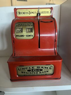 Red Uncle Sams 3-coin register bank