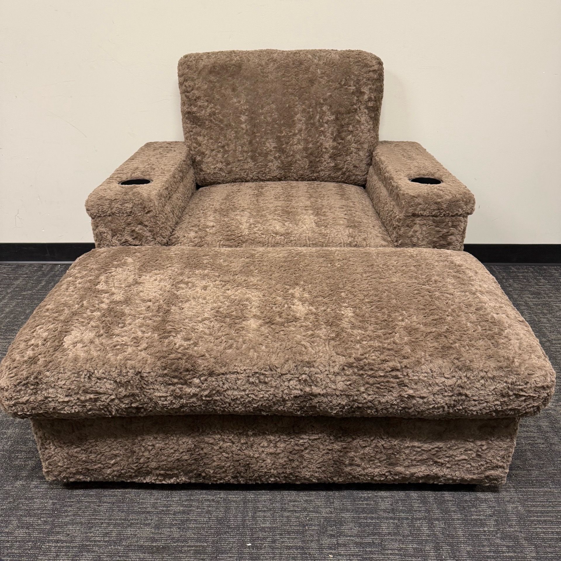 Lounge chair with storage ottoman faux rabbit fur