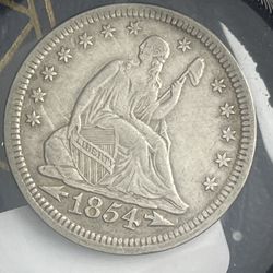 1854 Seated Liberty Quarter with Arrows – Strong XF45 – Full LIBERTY – Original Surfaces