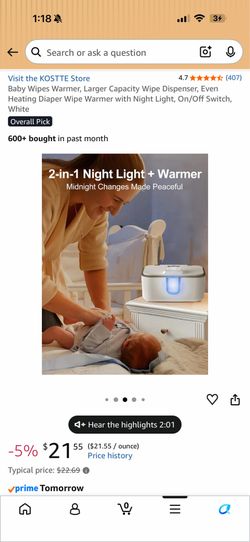 Wipe warmer with light