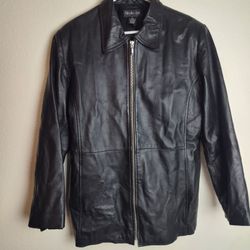 Style & Co Leather Jacket Womens Button Up Size Large Black Collar Pockets