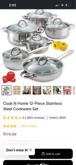 Cook N Home 12-Piece Stainless Steel Cookware Set