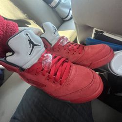 Jordans 5s Red Suede Size 6.5 Y