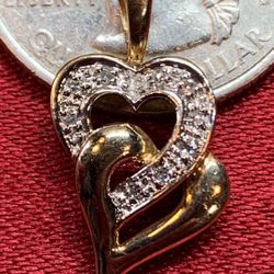 New Beautiful 10K Gold & Diamond Double Heart Pendant