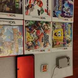 Red Nintendo 3DS With Seven Games