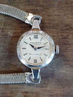 Vintage Automatic Movado Ladies Watch 14K White Gold Case Running