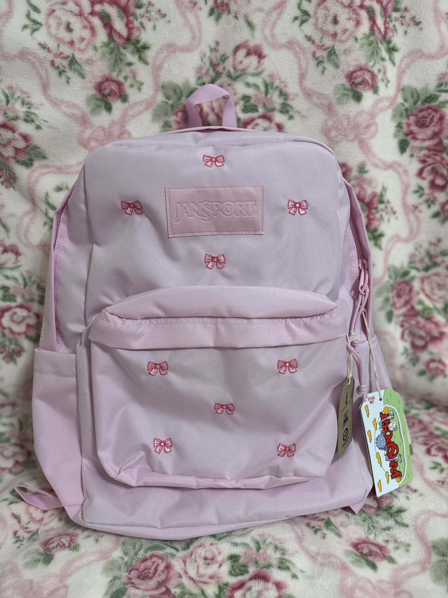 JanSport Pink Embroidered Bow Backpack