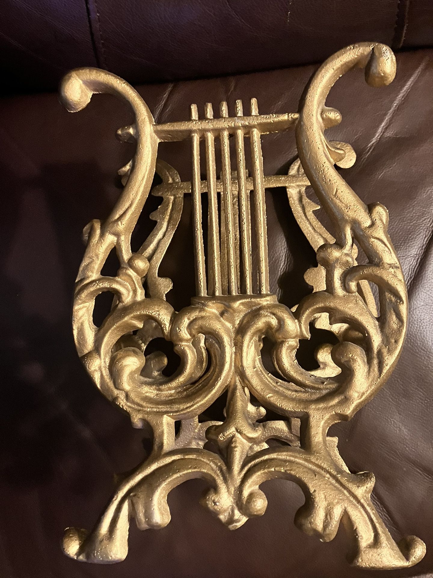 Collectible Vintage Large MAGAZINE /MUSIC HOLDER - Gold-toned Cast Iron Metal Sculptured Stand 