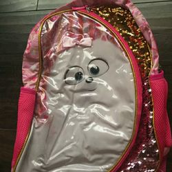 The Secret Life Of Pets Gidget Kids Backpack with Gold/Pink Sequins - Pink, 16”