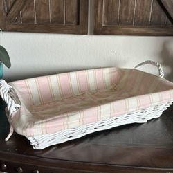 Lined Rectangular White Wicker Basket