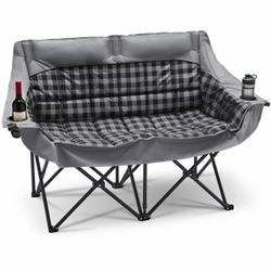 Double Folding Chair Extra Thick 800lb Capacity,Oversized Bench for Camping