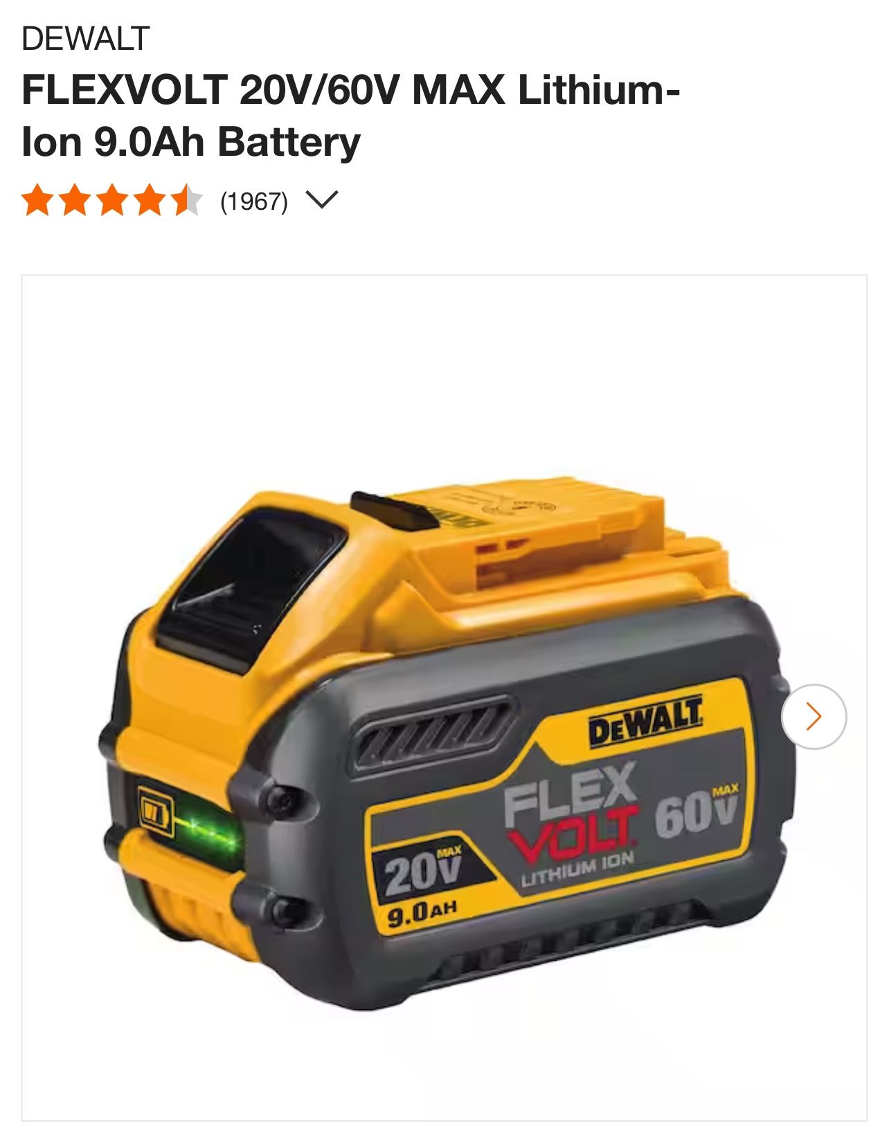 DEWALT FLEXVOLT 20V/60V MAX Lithium Ion 9.0Ah Battery