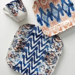 New Anthropologie Set Of 4 Dinner Plates & 4 Salad Plates Southwestern Stoneware Set Of Serving Plates Home Decor