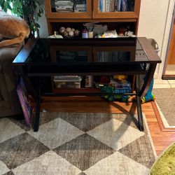 Glass-Top Desk With Retractable Tray