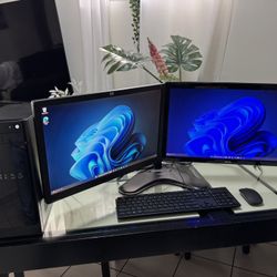 Dual 24” Monitors HP Desktop Computer Complete Setup Windows 11 Pro