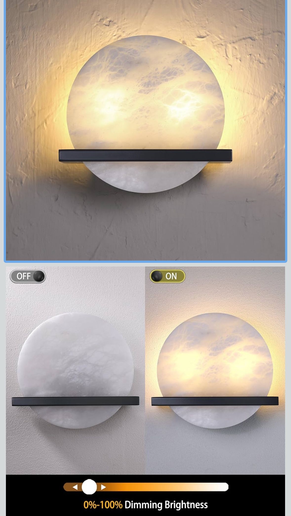 Round Natural Alabaster Bathroom Wall Sconce Modern Concise Style Wall Light Fixture New