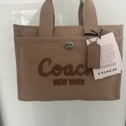 Coach Cargo Tote 20 Mini Canvas Bag Beige Brown Logo NWT Turnlock