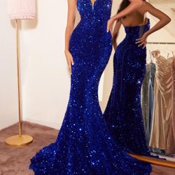 Cinderella Divine Blue Sequin Evening Gown