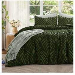 King Comforter Set – Olive Green Boho Bedding (3-Piece) - new