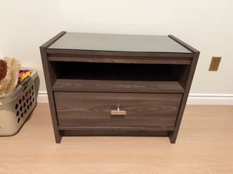 Nightstand with glass top gray/brown