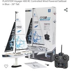 Playstem Voyager 400 RC Controlled Wind Powered Sailboat(Blue At 26” Tall) 