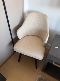 Cream Upholstered Accent Chair Dark Wood Legs