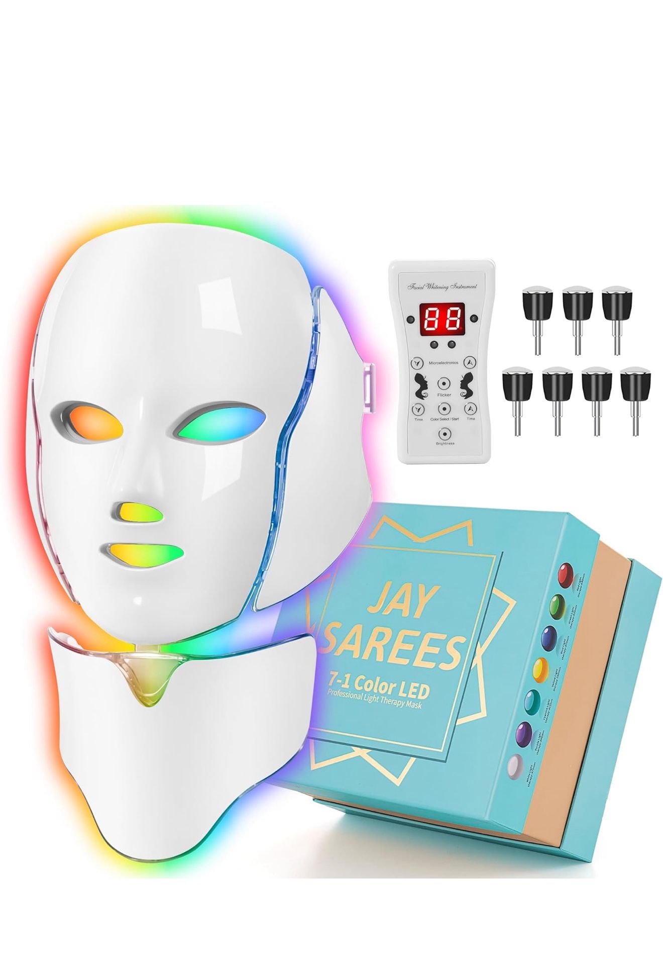 Red-Light-Therapy-for-Face, Led Face Mask Light Therapy, 7-1 Colors LED Facial Skin Care Mask (White)