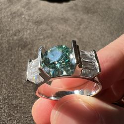 3 Carat Moissanite Ring With Baguettes (PASSES TESTERS!)